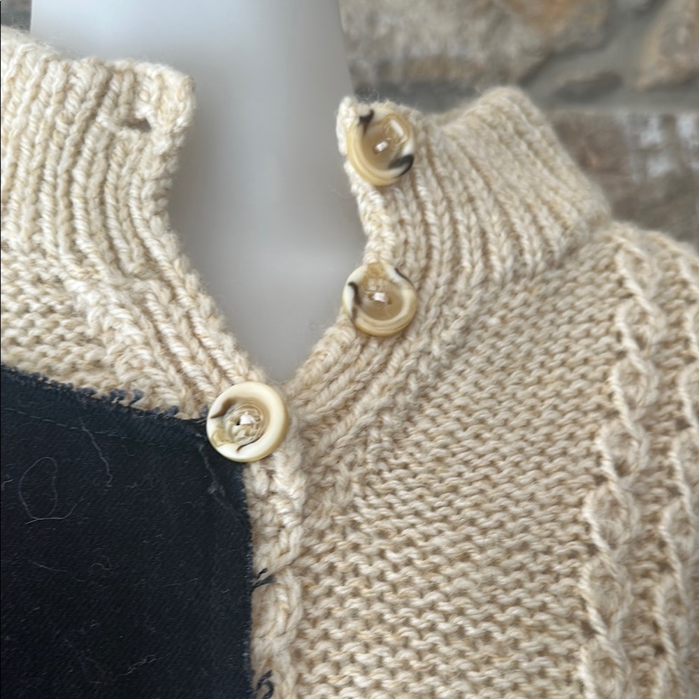 Thick Cable Knit Sweater With Patchwork Design - image 3